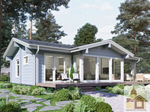 Купити зруб дерев’яного будинку під ключ — проєкт ЗСБ «Одеса Велес» 157 м² з міцної дикої колоди