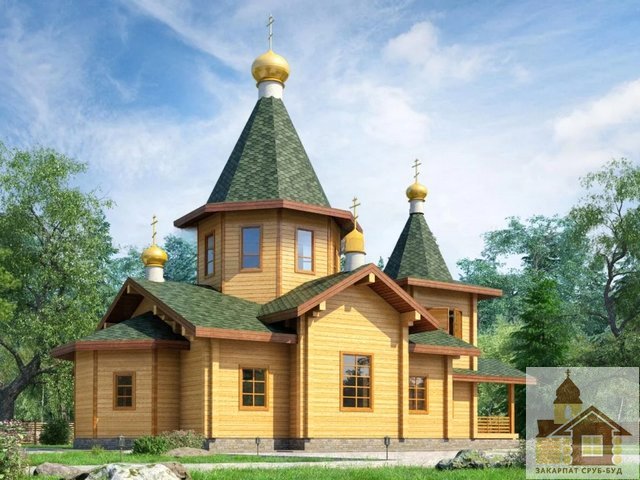 Процес будівництва храму із зруба: зведення стін дерев'яної церкви ЗСБ-167,8 м² від "Закарпат Зруб-Буд".
