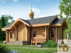 Дерев’яна церква з куполами ЗСБ-53 м² — елегантна архітектура зрубу для духовного натхнення.