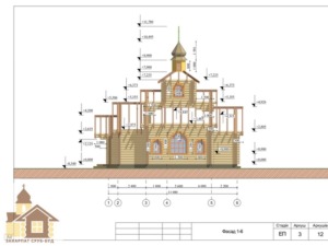 Храм ручної рубки зі зруба під ключ — варіант ЗСБ-66 м²