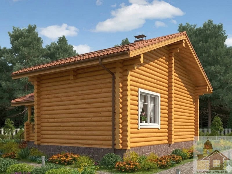 Планування першого поверху з банею та терасою купити зруб 106м2 Чорногірський велет.