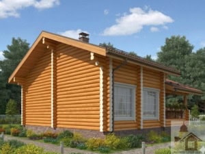 Фасад дерев’яного будинку Чорногірський велет ціна зрубу під ключ за технологією канадська чаша.