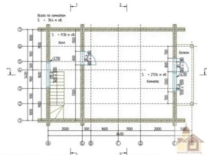 Баня з бруса під ключ ціна: конструктивна схема другого поверху з великою спальнею та холом.