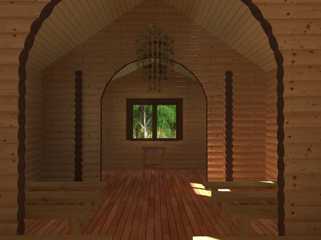 Будівництво дерев’яної церкви під ключ — проект храму зі зрубу 40 м²