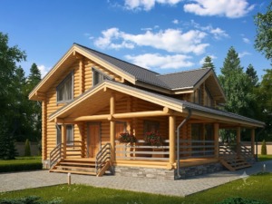 Купити зруб дерев’яного будинку 129 м² з верандою та мансардою