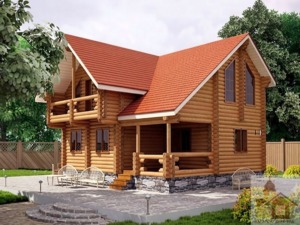 Купити зруб 153 м² — двоповерховий дерев'яний будинок з мансардою, терасою та балконом