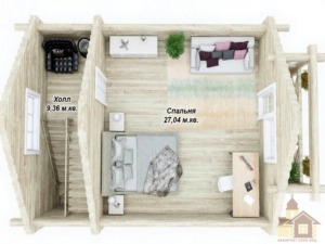 Зруб бані ціна за проект 104 м2: план другого поверху з великою спальнею.