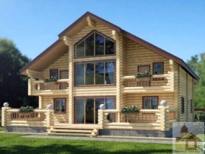 Великий дерев'яний будинок з оциліндрованої колоди з балконами