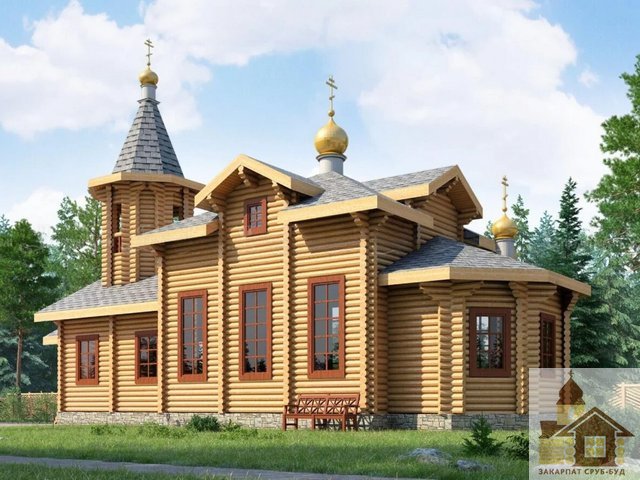 Мальовничий дерев'яний храм "під ключ" на стадії завершення, готовий до освячення та служіння.