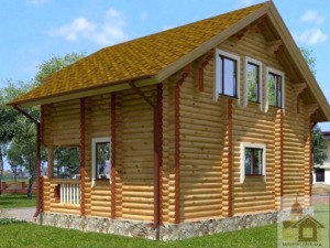 Дерев'яна баня з балконом та терасою проекту «Полонинська Тиша», щоб купити зруб бані в Україні Одеса.