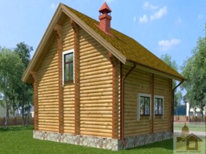 Будівництво бані з оциліндрованої колоди 7х8 метрів, вигляд стін та вікон зрубу.