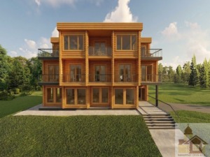 Будівництво готелів під ключ — дерев’яний готель зі зрубу 780 м² з панорамними балконами