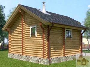 Будівництво бань з дерева під ключ: боковий фасад зрубу з оциліндрованої колоди та якісною системою водовідведення