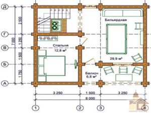 Планування другого поверху проекту «Смерековий Шепіт», щоб купити зруб лазні під ключ в Україні з більярдною та спальнею.
