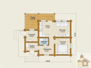 Проєкт дерев'яного будинку 92 м² з терасою