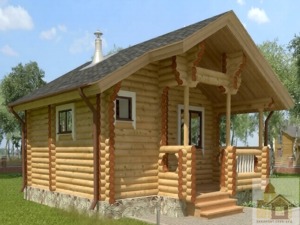 Будівництво бань з дерева під ключ: перспективний вигляд бані з оциліндрованої колоди з ганком та терасою.