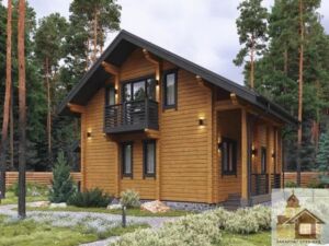 Дизайн дерев’яного дому з натурального зрубу у сучасному архітектурному стилі