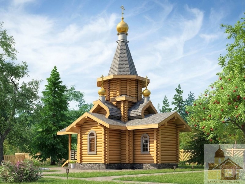 Кутове з'єднання колод у чашу при будівництві каплиці.