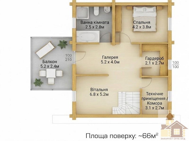 Дерев'яний будинок ЗСБ «Юрген» 159 м² з оциліндрованої колоди