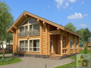 Головний фасад проекту «Смерековий Вітязь» 268 м2 зі смереки під ключ.