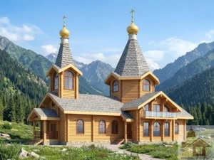 Двокупольна церква під ключ з фасадом із карпатської смереки