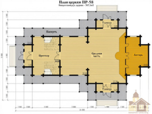 Церква 307 м² замовити — фасад храму з дерев'яними колонами