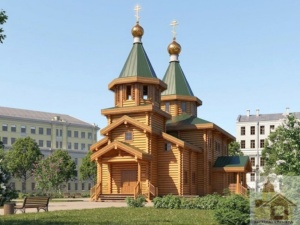 Проєкт дерев’яної церкви 248 м² хрестоподібного планування з двома дзвіницями