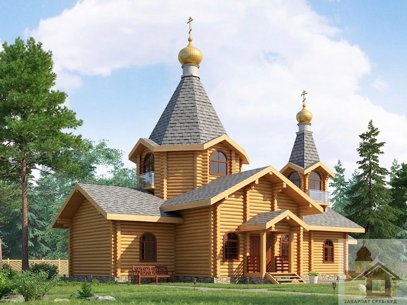 Двокупольна церква під ключ у традиційній архітектурі дерев'яного храму