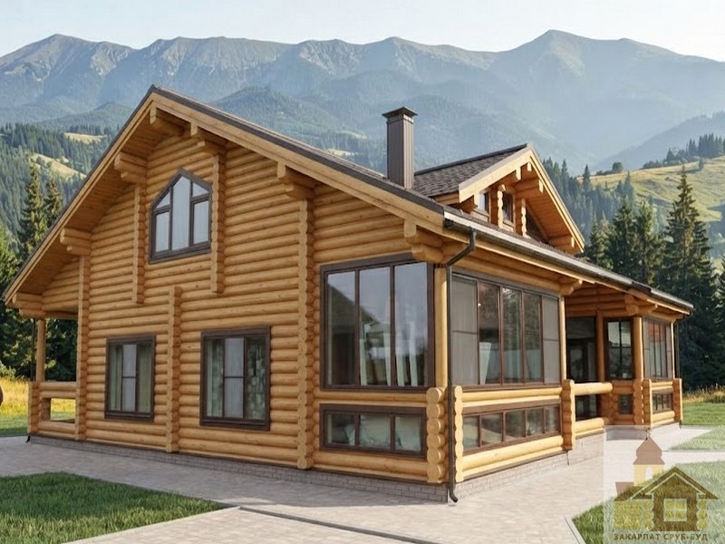 Купити будинок 310 м² з оциліндрованої колоди та панорамним склінням
