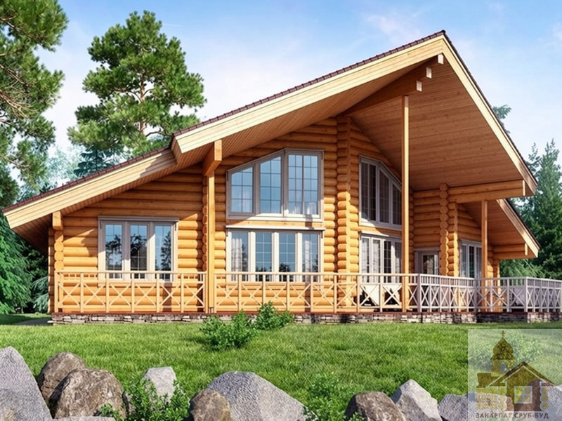 Дерев’яний будинок 249 м² «Фінська Симфонія» з критою терасою та панорамним склінням.
