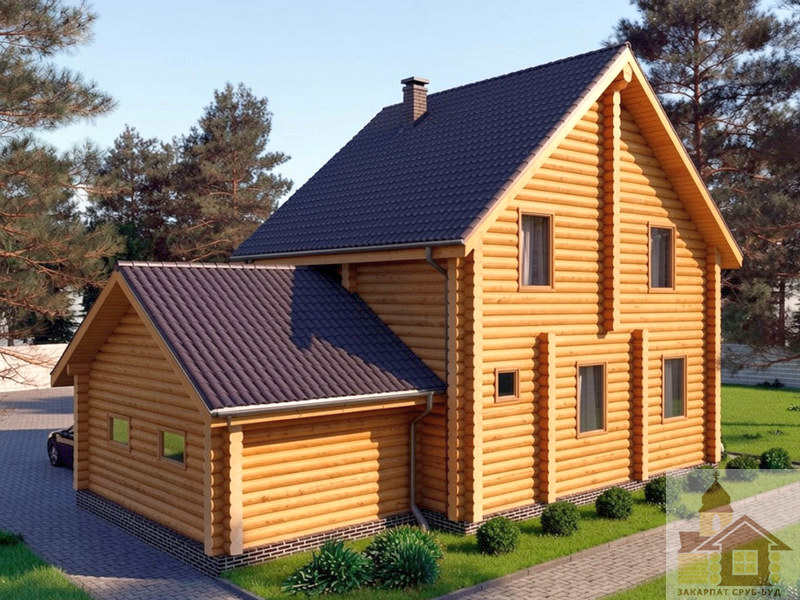 Купити зруб для будинку 122 м² з мансардою та вбудованим гаражем