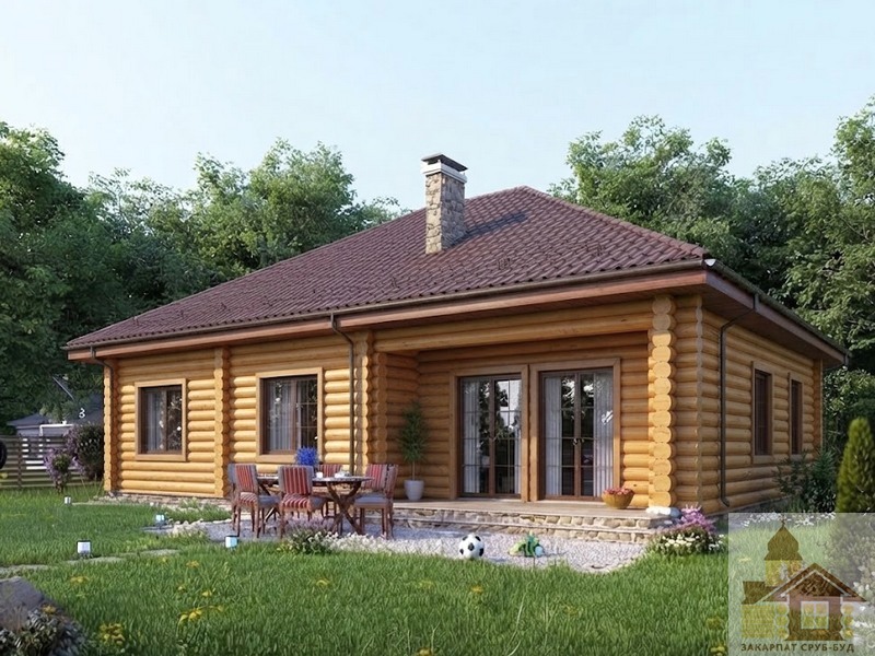 Зруб 15×12 м з дерев'яними стінами та мансардним дахом